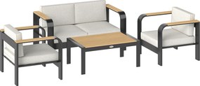 Outsunny Zestaw mebli ogrodowych aluminiowych dla 4 osób, wodoodporny, głębokie siedziska z sofą, fotelami i stolikiem | Aosom PL