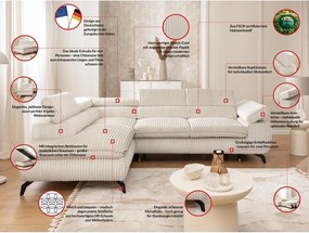 Kremowy sztruksowy narożnik (lewostronny/w kształcie litery L) Marbeya – Ropez