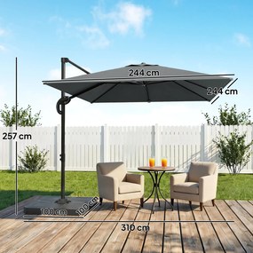 Outsunny Aluminiowy parasol ogrodowy Ø244cm z korbą, stojakiem, wodoodporny, obrotowy 360°, ciemnoszary | Aosom PL