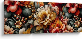 Obraz - Pomarańczowo-czerwone kwiaty (z zegarem) (90x30 cm)