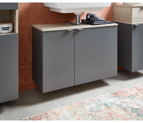 Szaro-naturalna wisząca szafka bez umywalki w dekorze sosny 53x80 cm Quickset 394 – Pelipal