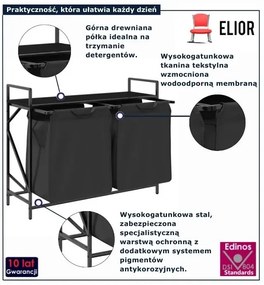 Kosz na pranie nowoczesny z przegrodami i półką czarny dąb - H9-H38