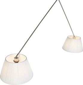 Stalowa lampa wisząca z plisowanymi kloszami kremowymi 35 cm 2-światła - Blitz