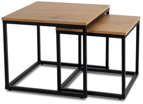 Zestaw Stolików Kawowych CARMI Dąb Złoty/Czarny do Salonu Loft