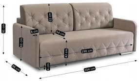 Sofa Rozkładana z Funkcją Spania VIVO Dwuosobowa Beżowa Glamour do Salonu