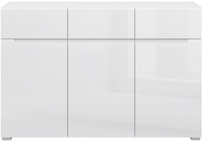 Komoda Trzydrzwiowa z Szufladami do Salonu MIST 135 cm Biały połysk Nowoczesna