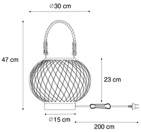 Zewnetrzna Wiejska lampa stołowa zewnętrzna czarna rattanowa - Calamus Rustykalny / Vintage Oswietlenie zewnetrzne