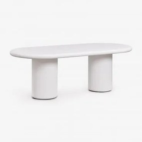 Owalny Stół Jadalniany 220x100 Cm Z Cementu Namara Biała - Sklum