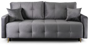 Sofa z Funkcją Spania SEUL Rozkładana Dwuosobowa Welurowa Szara Nowoczesna do Salonu