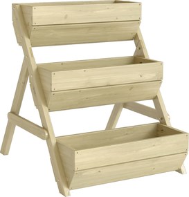 Outsunny Pionowa grządka z 3 poziomami, drewniana donica z 3 skrzynkami i otworami drenażowymi, zielona | Aosom PL