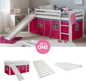 Łóżko piętrowe 207,5x110x219,5 cm białe różowe