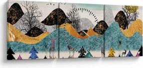 Obraz graficzny z jeleniem (z zegarem) (90x30 cm)