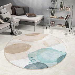 Niebiesko-beżowy okrągły dywan odpowiedni do prania ø 150 cm Puddle – Mila Home