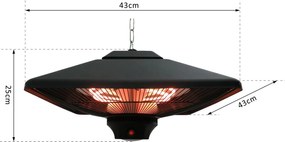Outsunny promiennik tarasowy promiennik ciepła promiennik sufitowy z pilotem 2kW aluminiowy