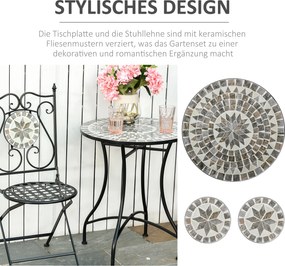 Outsunny Garten Sitzgruppe 3-teilige Mosaiktisch Essgruppe Gartenmöbel-Set 1 Tisch+2 faltbare Stühle Garten Metall Keramikfliese Mehrfarbing | Aosom.pl