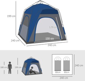 Outsunny Namiot na Festiwal - Lekki, Stabilny Namiot wodoodporny UV 50+ dla 4 osób z Drzwi i Okna, z Podłogą | Aosom PL
