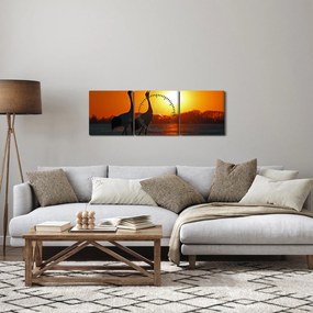 Obraz ptaków o zachodzie słońca (z zegarem) (90x30 cm)