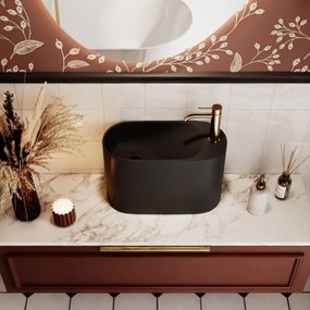 Umywalka z kamienia syntetycznego nablatowa / wisząca owalna czarna 45 x 22 cm OVELA Black : Typ montażu - podwieszana