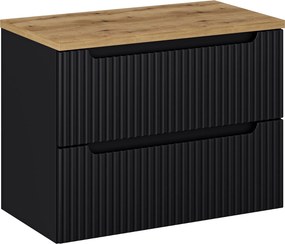 Szafka umywalkowa 2 szuflady Nova 80 cm z blatem, czarny mat/dąb coast evoke