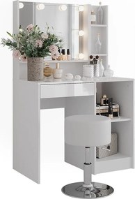 Stół do toalety biały/biały wysoki połysk 89.8x50.1x76 sherry