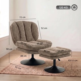 HOMCOM Fotel wypoczynkowy z podnóżkiem, 360° obrotowy, aksamit typu Raindrop, regulowany podnóżek, brązowy | Aosom PL