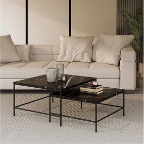 Zestaw stolików kawowych czarny marmur 80x80x45 ramio
