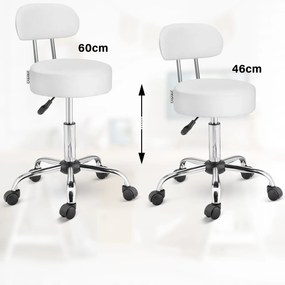 Casaria Taboretka na kółkach z oparciem ROLAND, Ø35cm, biała