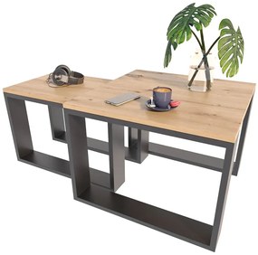 Dwa loftowe stoliki kawowe dąb artisan + czarny - Kotis 3X
