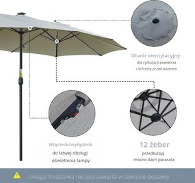 Outsunny Parasol z Oświetleniem LED Solar 4,5m, Podwójny Parasol Ogrodowy, Markiz, Tarasowy Okrągły Jasnoszary+Czarny