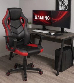 Fotel gamingowy z ekoskóry Star, kolor czarno-czerwony
