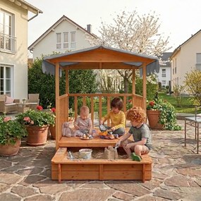 Piaskownica z werandą HAPPY, lita sosna 130 x 130 x 143 cm, brązowo szary Jurhan