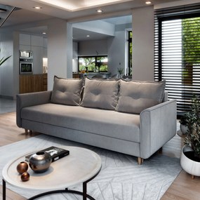 Masseno Sofa NAPOL z funkcją spania i pojemnikiem na pościel, Rozkładana sofa - Jasnoszary, PAROS 05