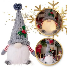 Świecący krasnal bożonarodzeniowy FROSTIE na baterie 28 cm, szary