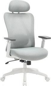 Fotel biurowy ergonomiczny z zagłówkiem - Tkanina - Szary i biały - SORLITA