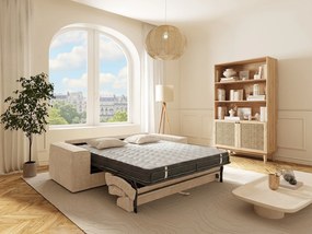 Sofa 3-osobowa rozkładana ekspresowo w tkaninie beżowej - Spanie 140 cm - Materac 16 cm z pianką memory - AMELIA