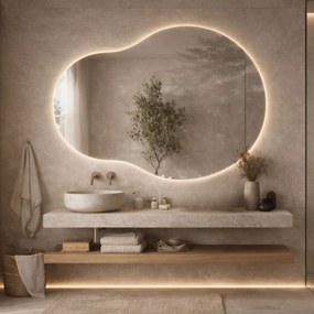 Lustro o nieregularnym kształcie oszlifowane z podświetleniem LED MOON DECOR| Różne rozmiary | Różne kolory : Kolor tafli szkła - Grafit, Rozmiar - 120x 90 cm