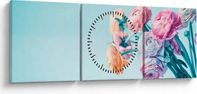 Obraz - Kwiaty w wazonie (z zegarem) (90x30 cm)
