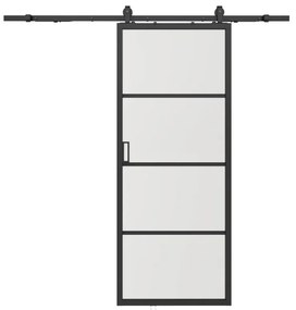 Drzwi przesuwne naścienne - aluminium i matowe szkło hartowane - wys. 205 x szer. 63 cm - SINCA II