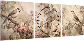 Obraz - Obraz ptaka w stylu vintage (z zegarem) (90x30 cm)