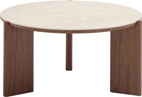 Stolik kawowy ceramiczny z orzechowym fornirem - Efekt trawertynu i naturalny - MUNYRA