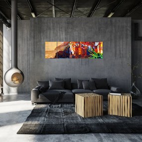Obraz - Wieś na wybrzeżu Cinque Terre, Włoska Riviera, nowoczesny impresionism (170x50 cm)