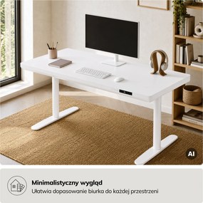 Biurko elektryczne sit-stand z szufladą i ładowarką bezprzewodową Qi białe, 1400 mm: ELLIS