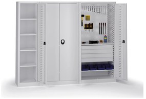 Szafa warsztatowa, 3 półki + 2 szuflady, 1950 × 950 × 500 mm, szare drzwi