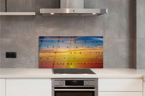 Panel Szklany Ptaki na Drutach o Zmierzchu