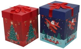 Dwa pudełka na prezenty z motywem Mikołaja, 26 i 23 cm