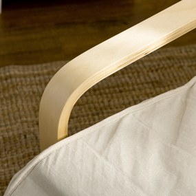 HOMCOM Leżak z Poduszką, Regulowany Podnóżek w 5 Pozycjach, Drewno Brzozowe, do 120 kg, 66,5 x 94 x 100 cm, Kremowy | Aosom PL