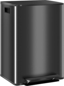 HOMCOM Kosz na śmieci z 2x30L komorami, pokrywa Soft-Close, odporny na odciski, stal nierdzewna, czarny | Aosom PL