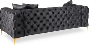 Sofa SORRENTO 3S Trzyosobowa Czarna Welurowa Glamour