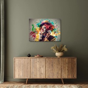 Obraz na szkle - Artystka ze słuchawkami (70x50 cm)