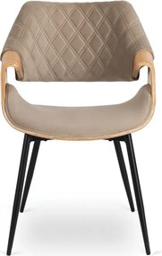 Krzesło Tapicerowane z Drewna Giętego do Salonu DAKOTA Beżowe/Dąb złoty Welurowe Nowoczesne Loft